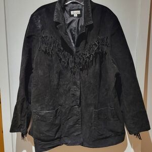 Denim CO Black Suede Jacket Fringe
